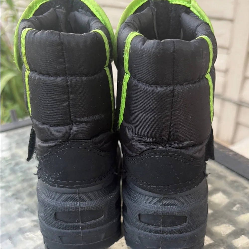 Kids Black and Gray Winter Boots with Lime Trim